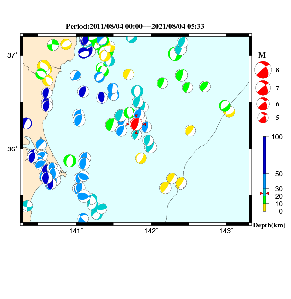 過去に起きた地震のCMT解