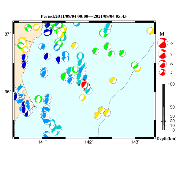 過去に起きた地震のCMT解