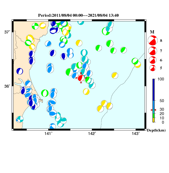 過去に起きた地震のCMT解