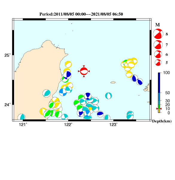 過去に起きた地震のCMT解