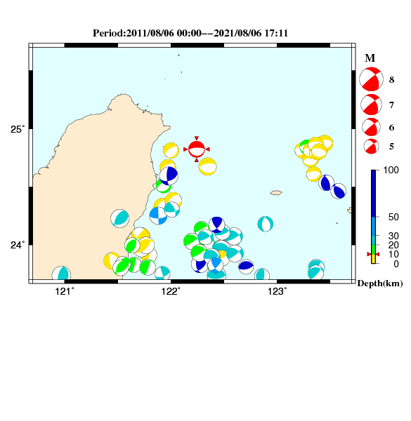 過去に起きた地震のCMT解