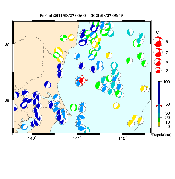 過去に起きた地震のCMT解