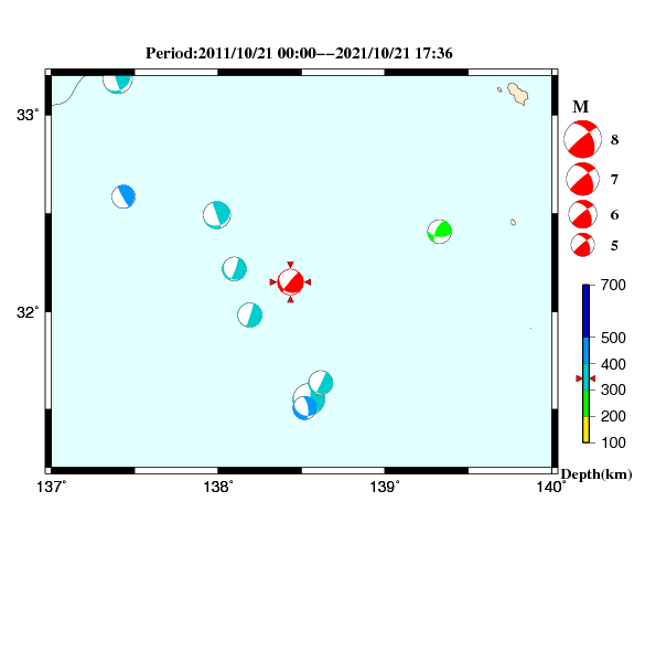過去に起きた地震のCMT解