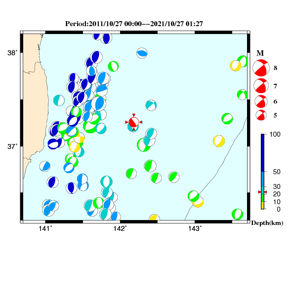 過去に起きた地震のCMT解