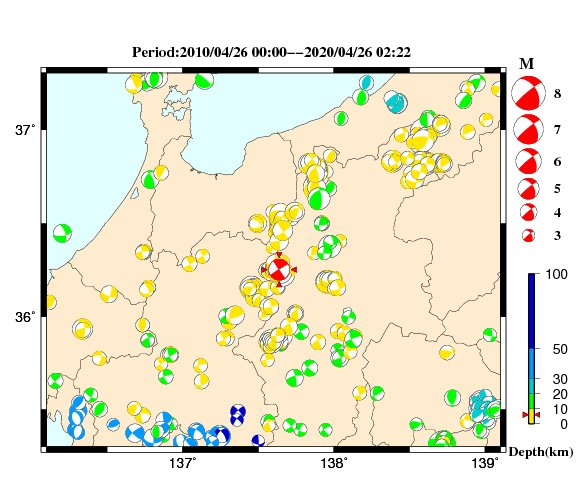 過去に起きた地震の初動発震機構解