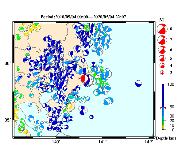 過去に起きた地震の初動発震機構解