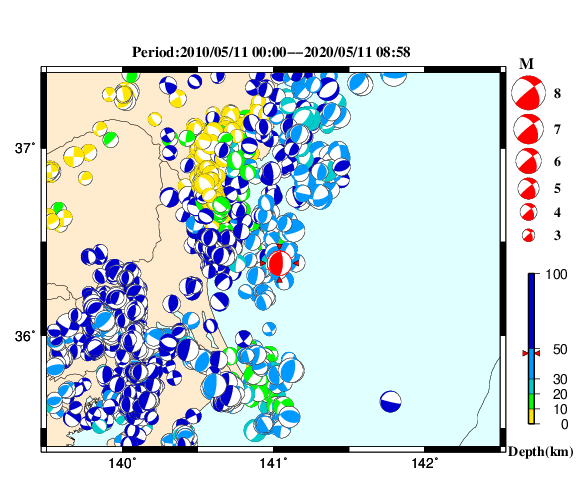 過去に起きた地震の初動発震機構解