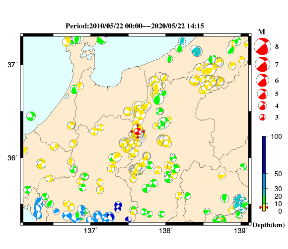 過去に起きた地震の初動発震機構解