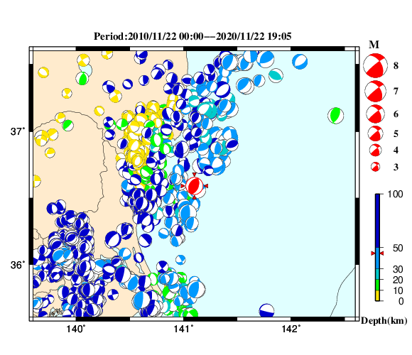 過去に起きた地震の初動発震機構解