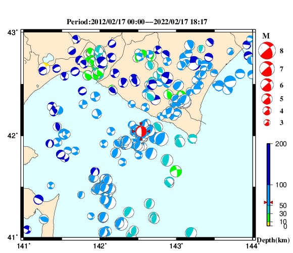 過去に起きた地震の初動発震機構解