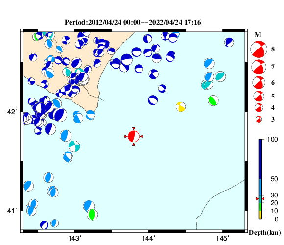 過去に起きた地震の初動発震機構解