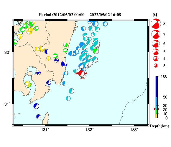 過去に起きた地震の初動発震機構解