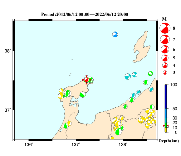 過去に起きた地震の初動発震機構解