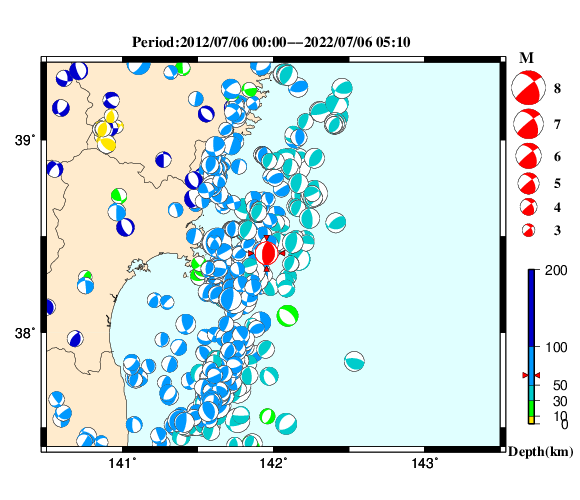 過去に起きた地震の初動発震機構解