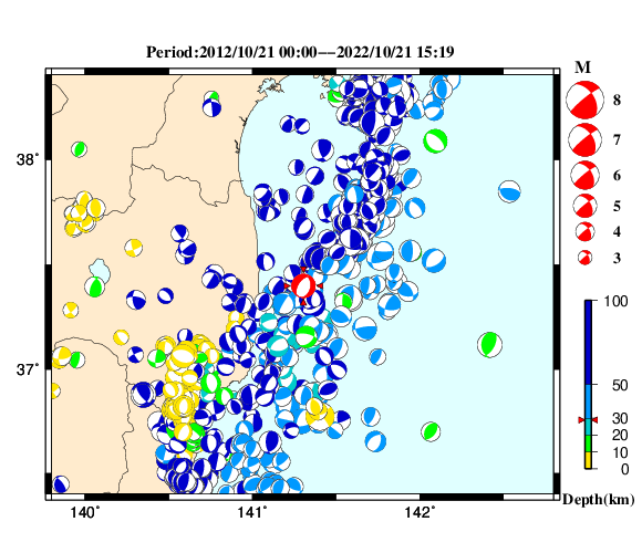 過去に起きた地震の初動発震機構解