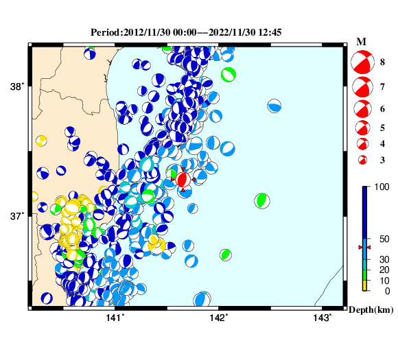 過去に起きた地震の初動発震機構解