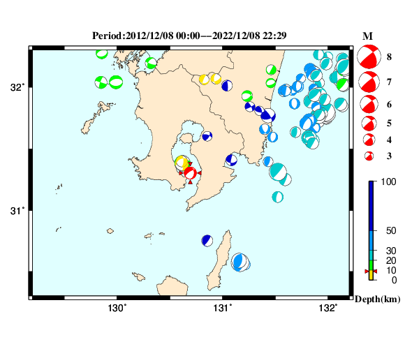 過去に起きた地震の初動発震機構解