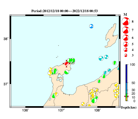 過去に起きた地震の初動発震機構解