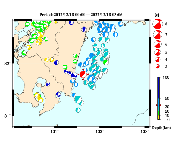 過去に起きた地震の初動発震機構解