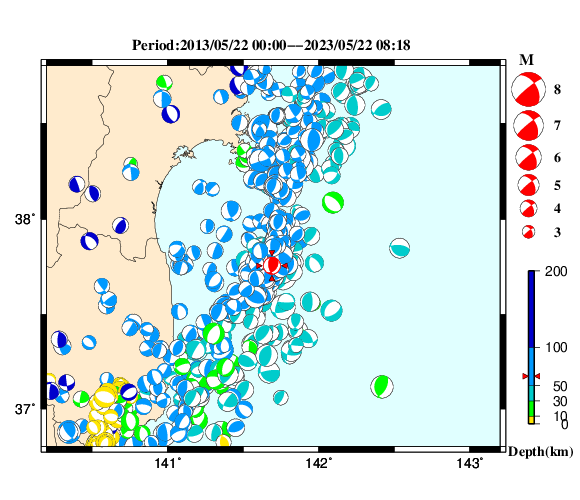 過去に起きた地震の初動発震機構解