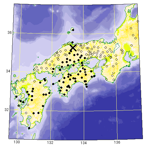 2000/10/6鳥取県西部地震の初動極性分布図