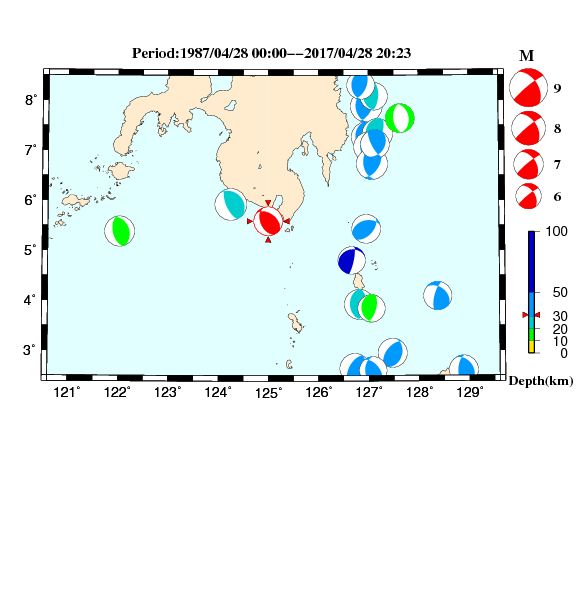 過去に起きた地震のCMT解