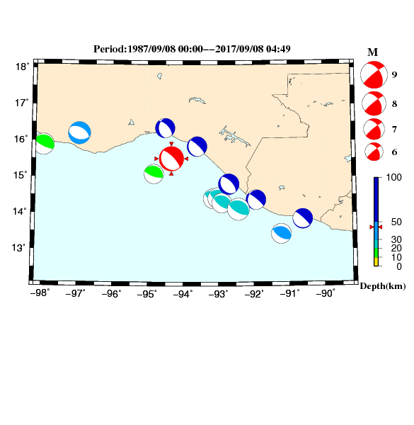 過去に起きた地震のCMT解