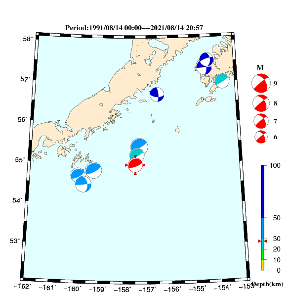 過去に起きた地震のCMT解