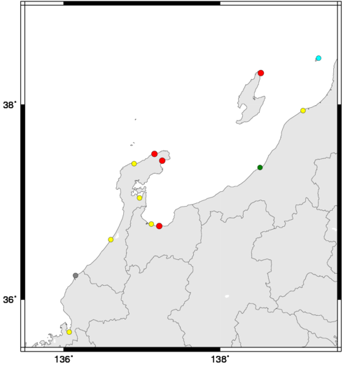 北陸地方の津波観測点の地図