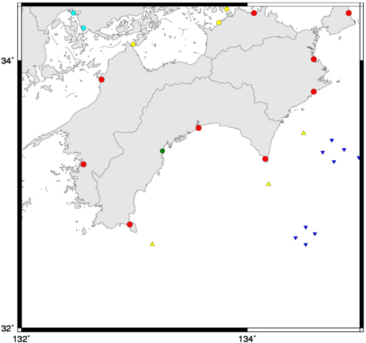 四国地方の津波観測点の地図