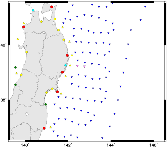 東北地方の津波観測点の地図