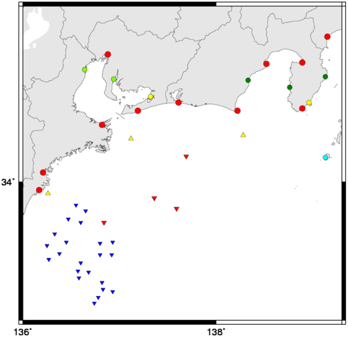 東海地方の津波観測点の地図