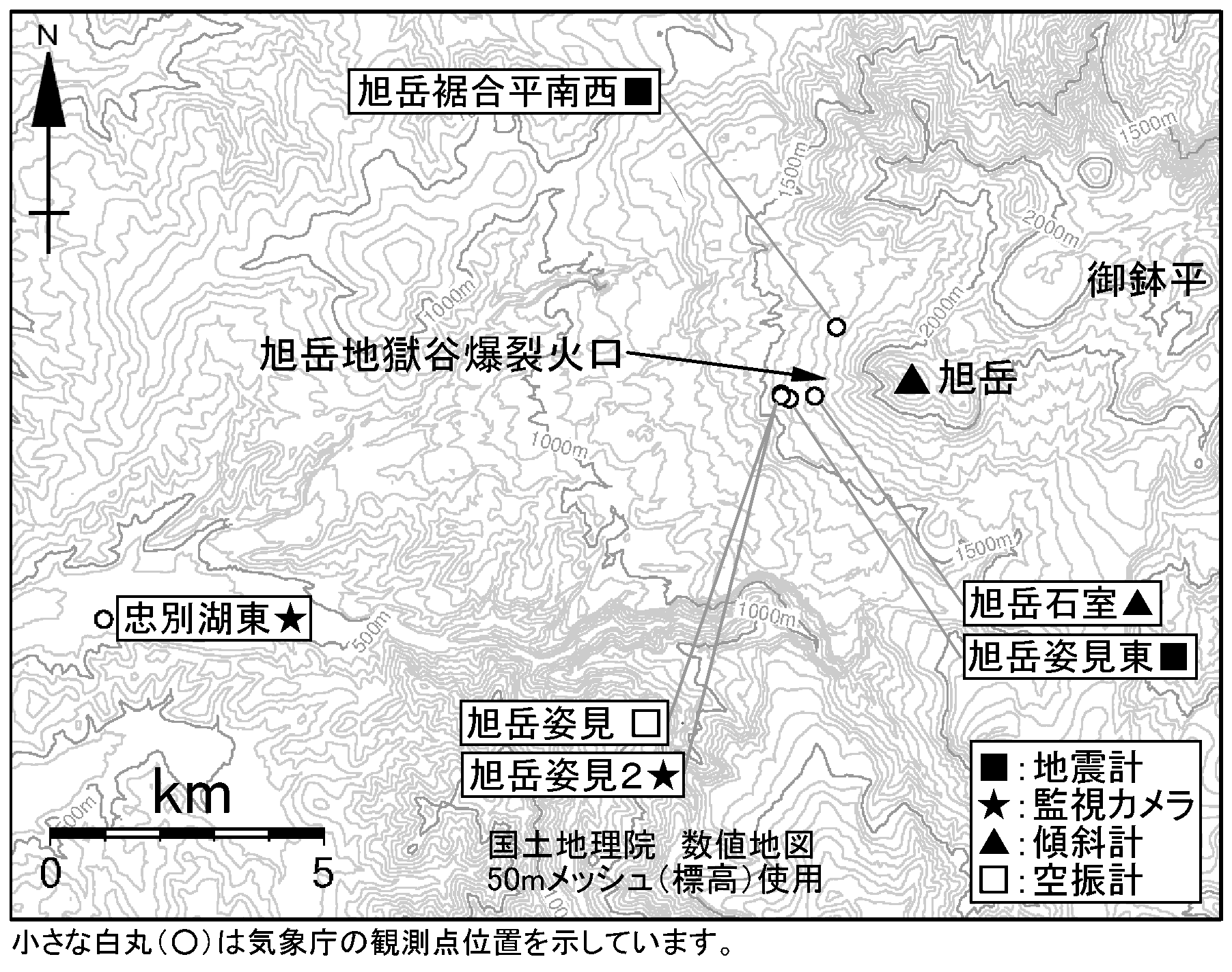 大雪山 観測点配置図