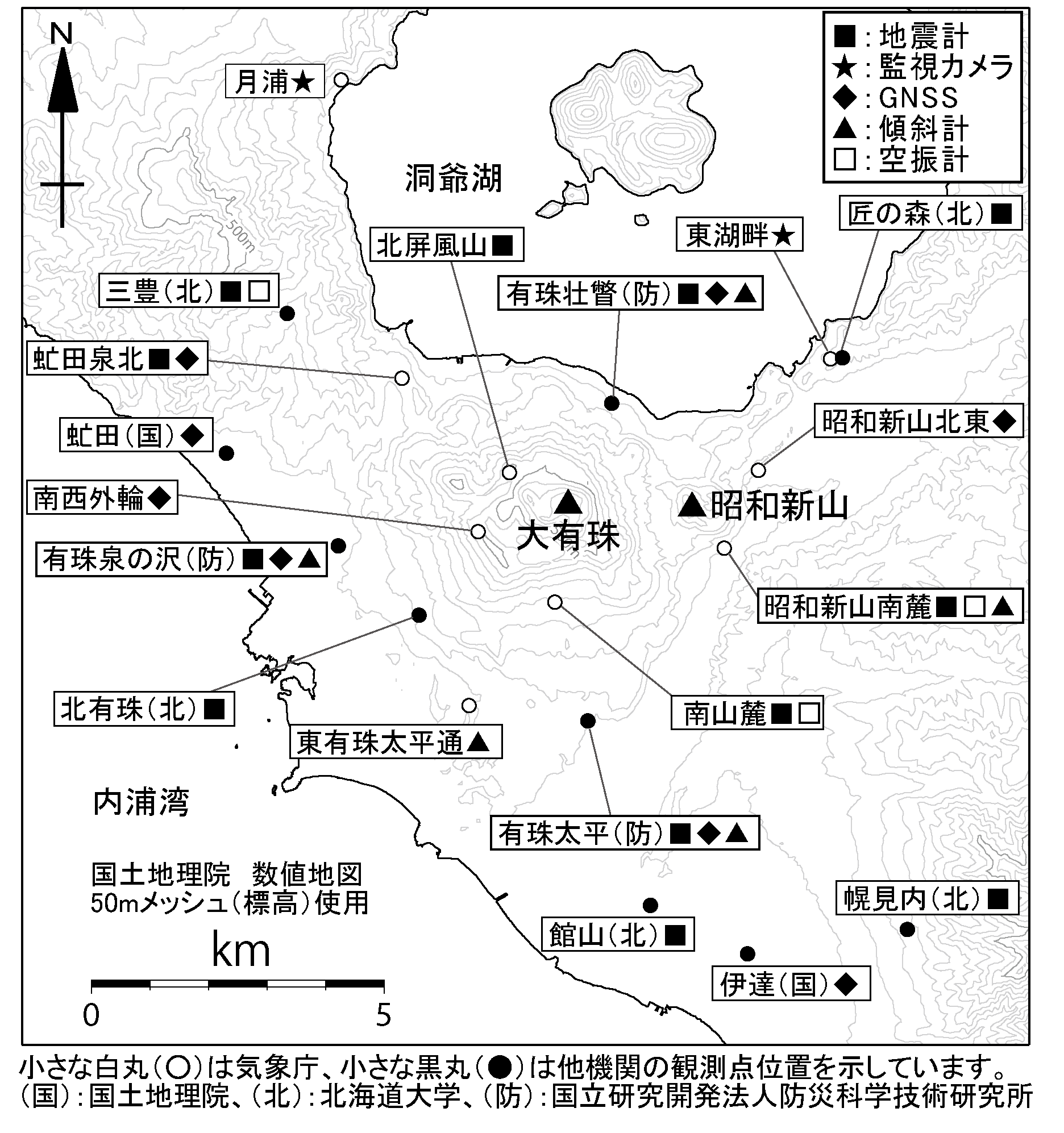 有珠山　観測点配置図