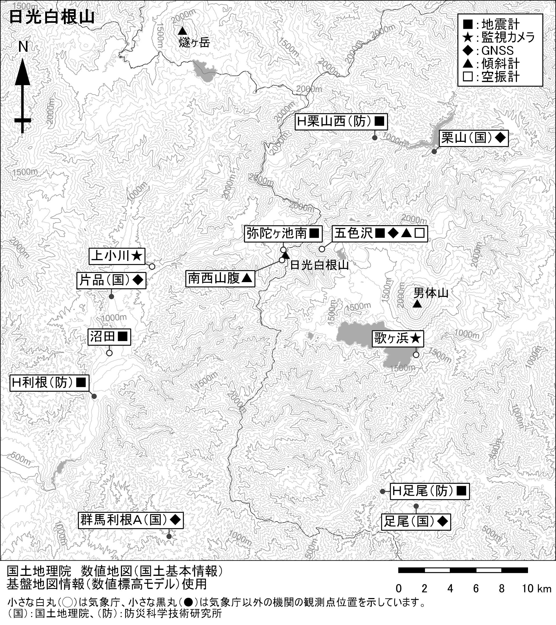 日光白根山 観測点配置図