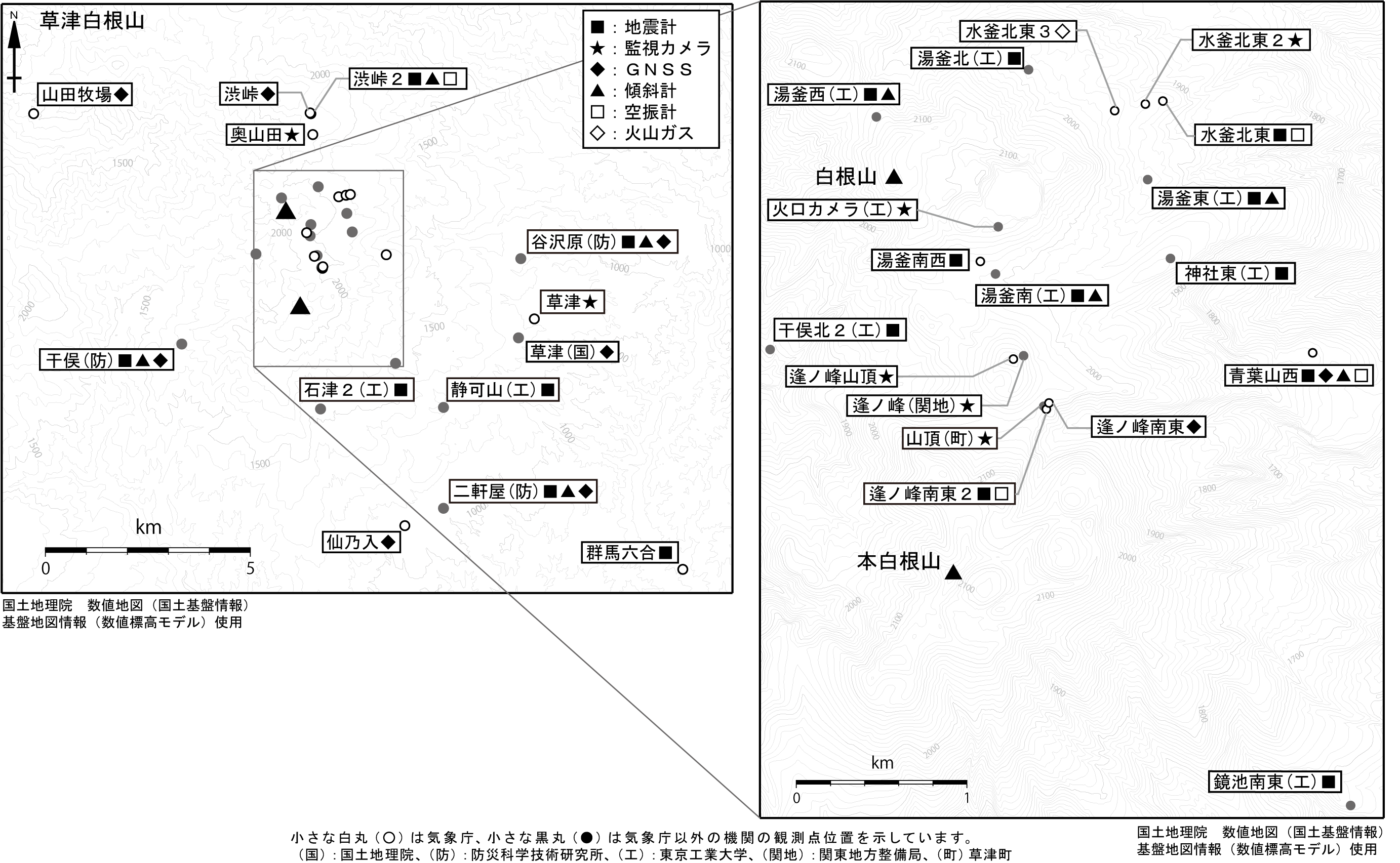 気象庁 草津白根山 観測点配置図