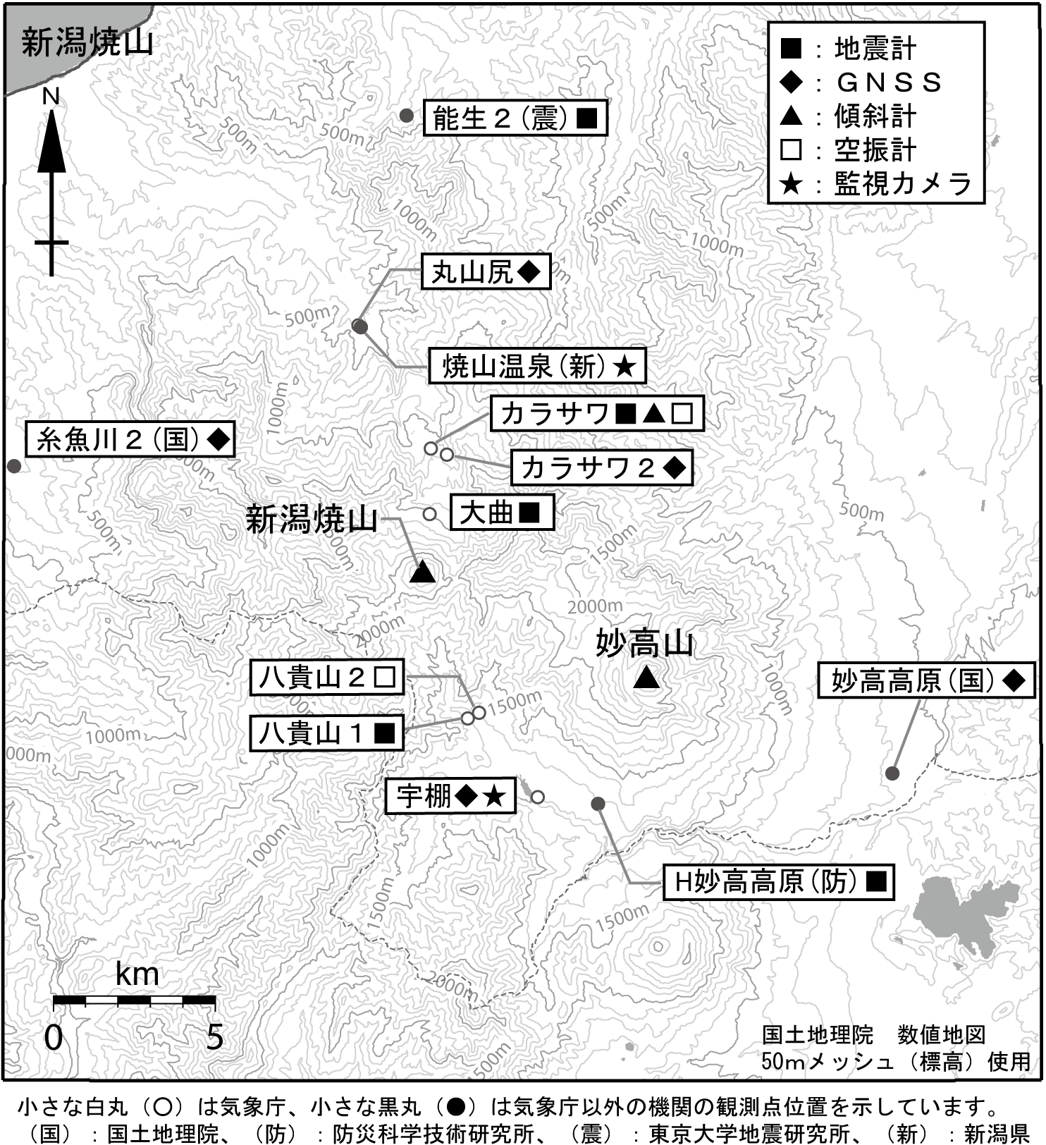 新潟焼山　観測点配置図