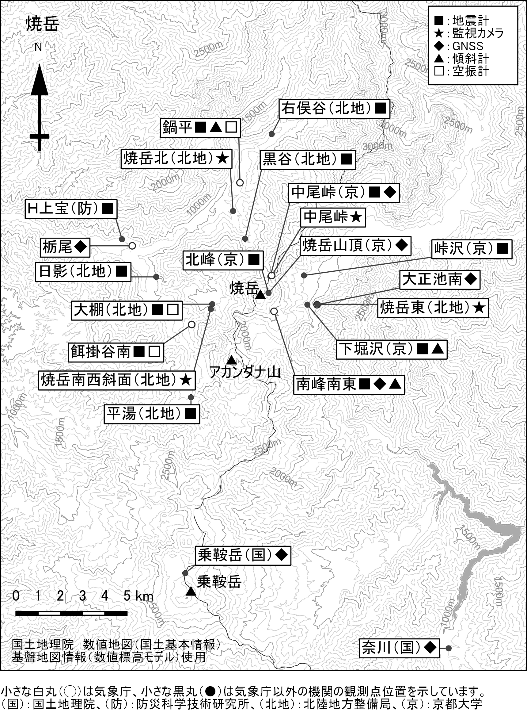 焼岳 観測点配置図