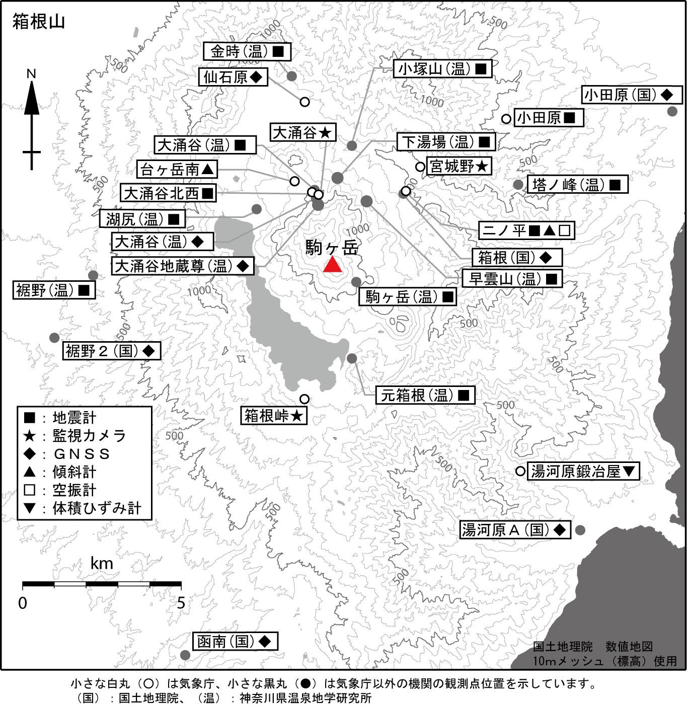箱根山　観測点配置図