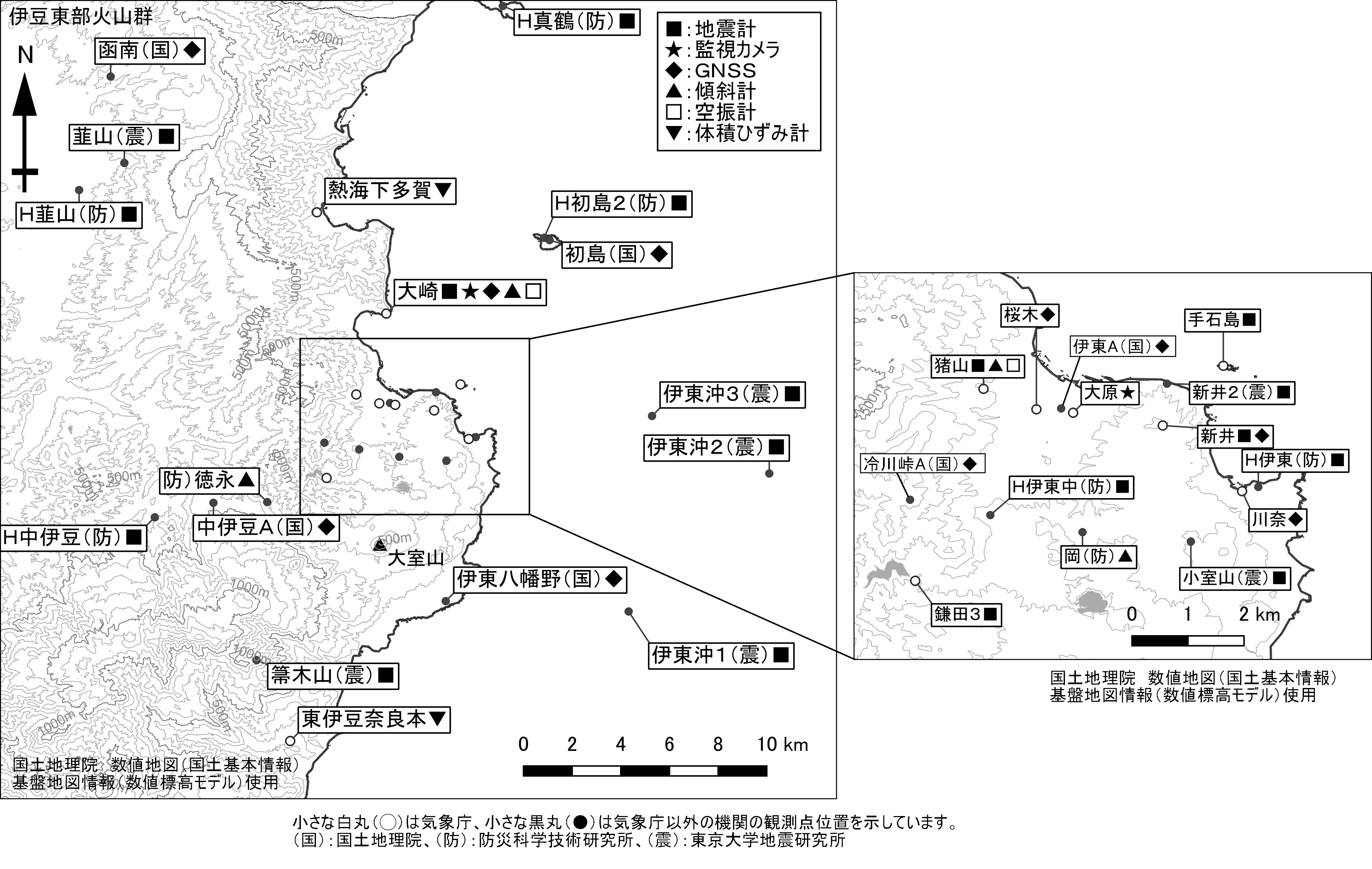 伊豆東部火山群 観測点配置図