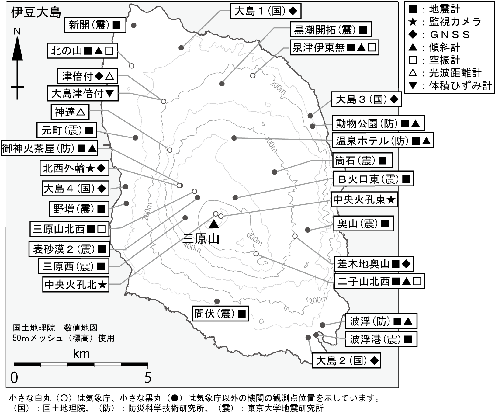 伊豆大島　観測点配置図