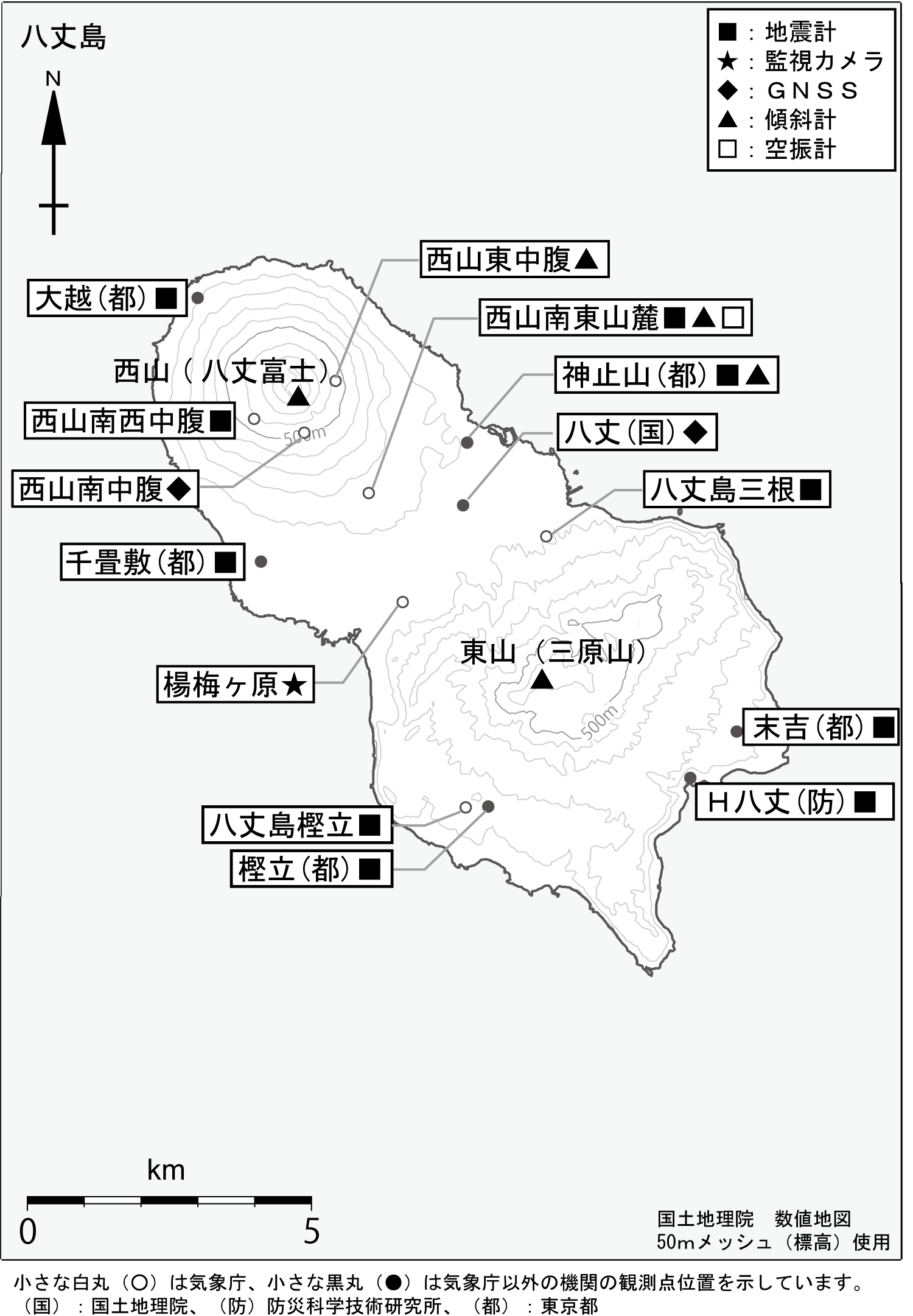 八丈島　観測点配置図