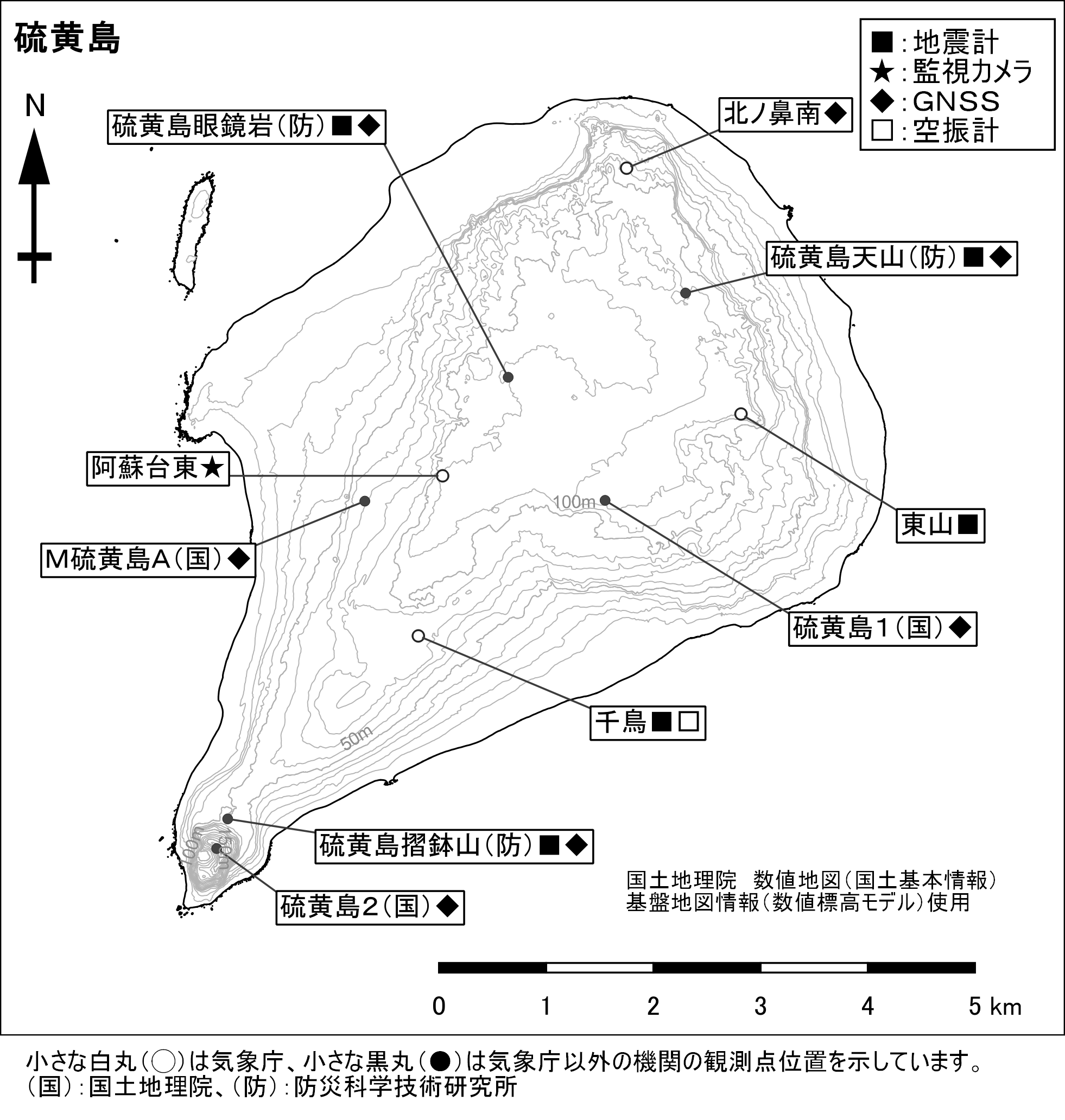 硫黄島　観測点配置図