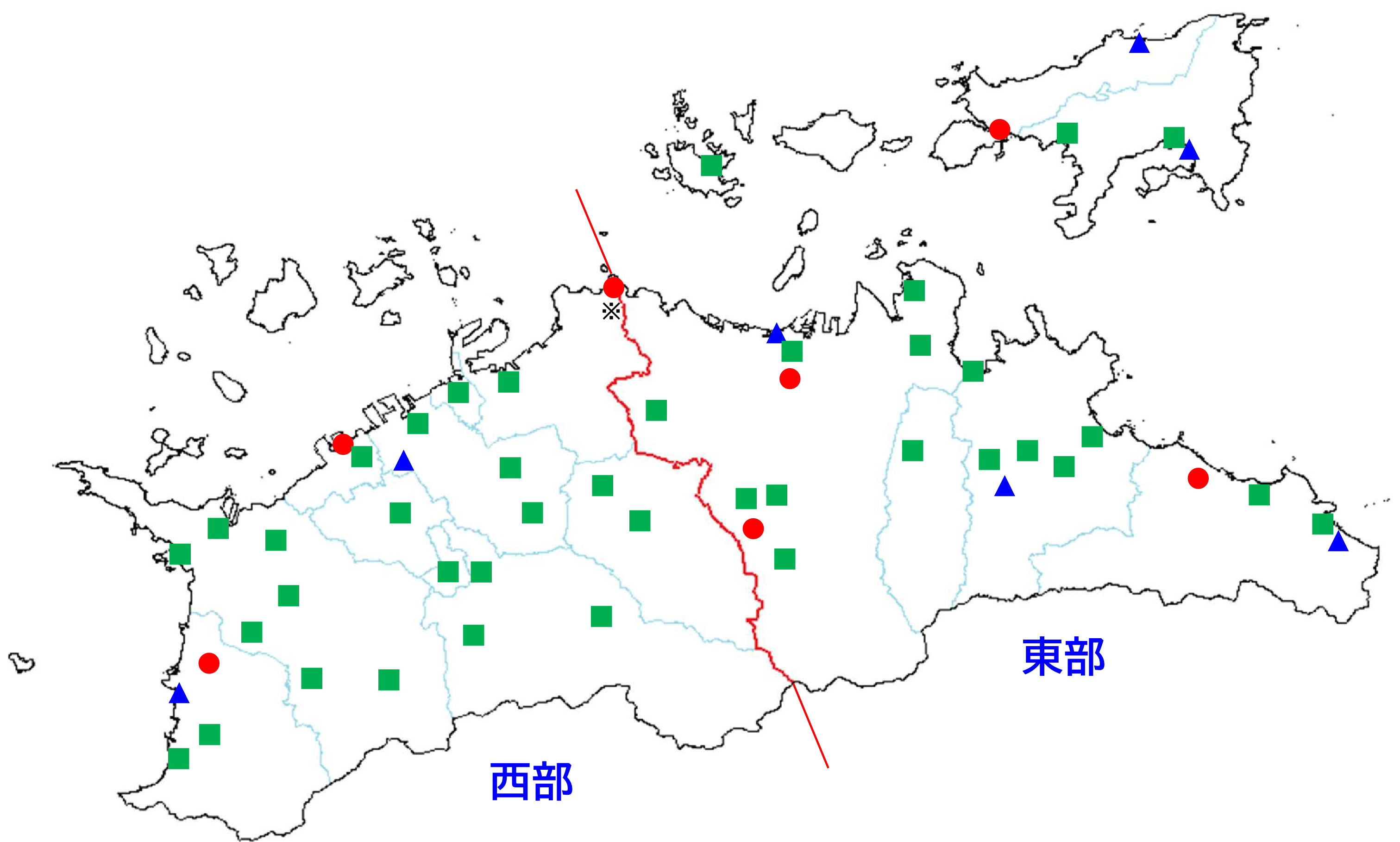 香川県の震度観測点分布図