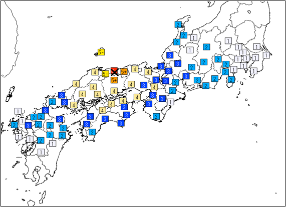 地域別の震度分布図（全体図）