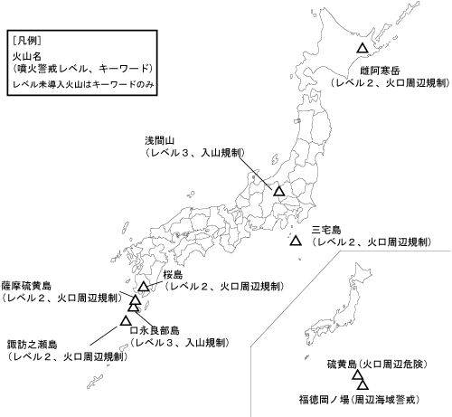図１ 　噴火警報発表中の火山