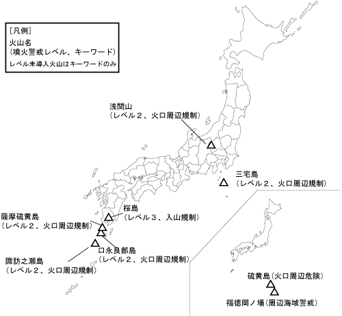 図１ 　噴火警報発表中の火山