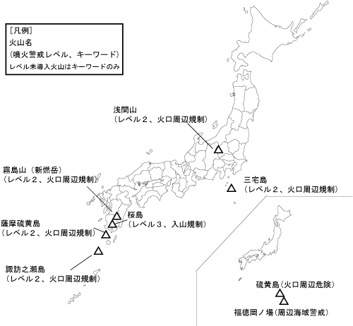 図１ 　噴火警報発表中の火山