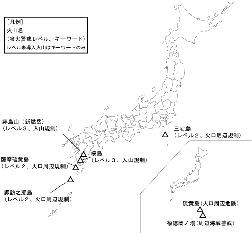 図１ 　噴火警報発表中の火山