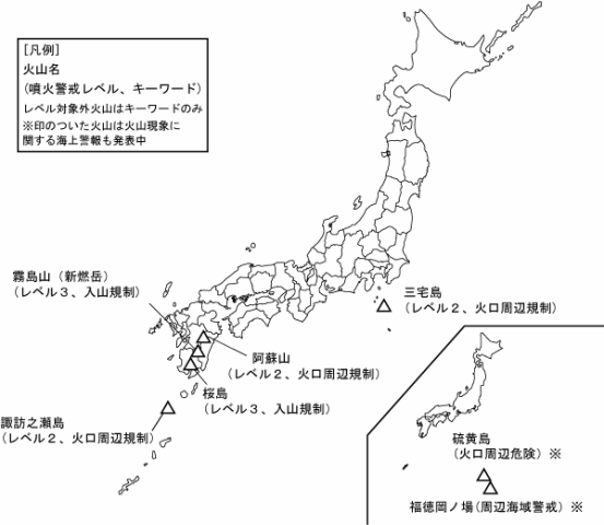 図１ 　噴火警報発表中の火山